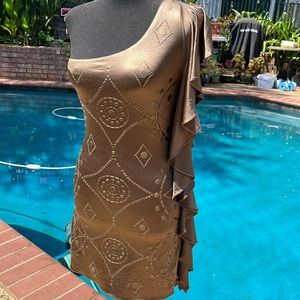 New!!🤩 Sky One Shoulder Side Ruffle Mini Dress Size M